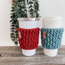 Load image into Gallery viewer, Multi-Colour Cup Cozy with Wooden Label (3 for $25)
